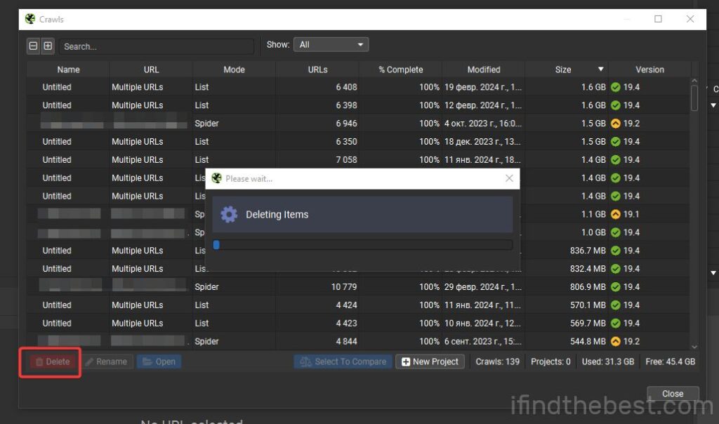 clear screaming frog seo spider cache